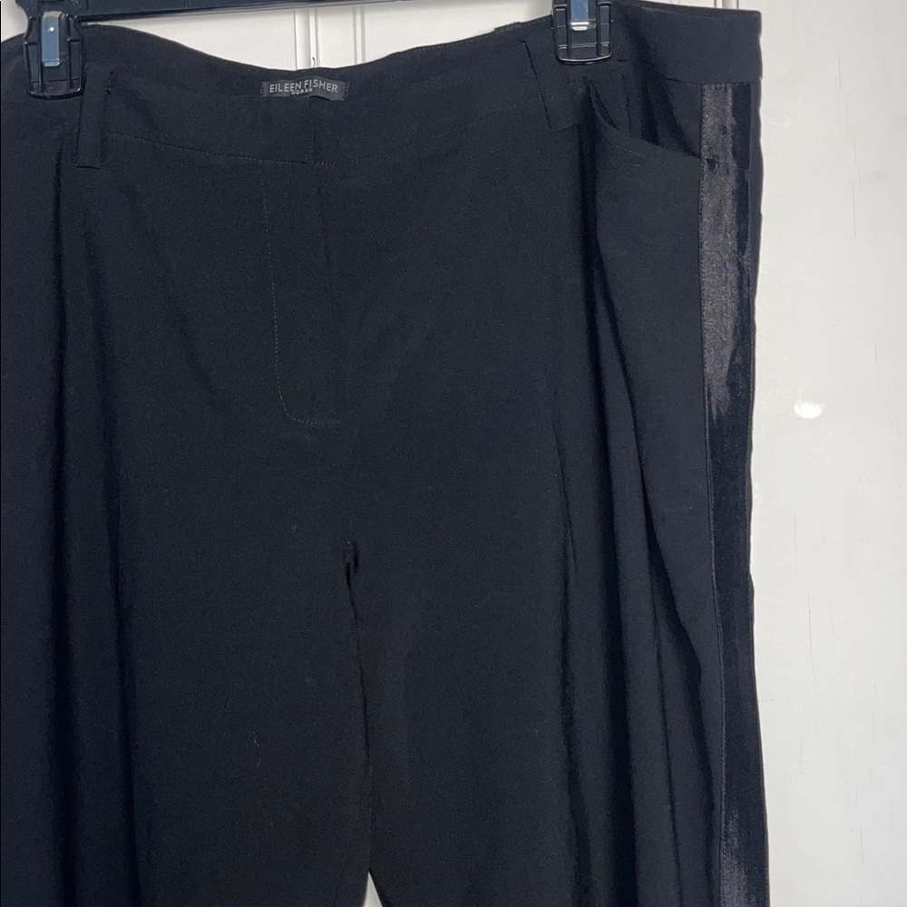Eileen Fisher Stretch Wool Formal Pants Tuxedo Stripe Straight Leg Black 1X - Picture 3 of 9